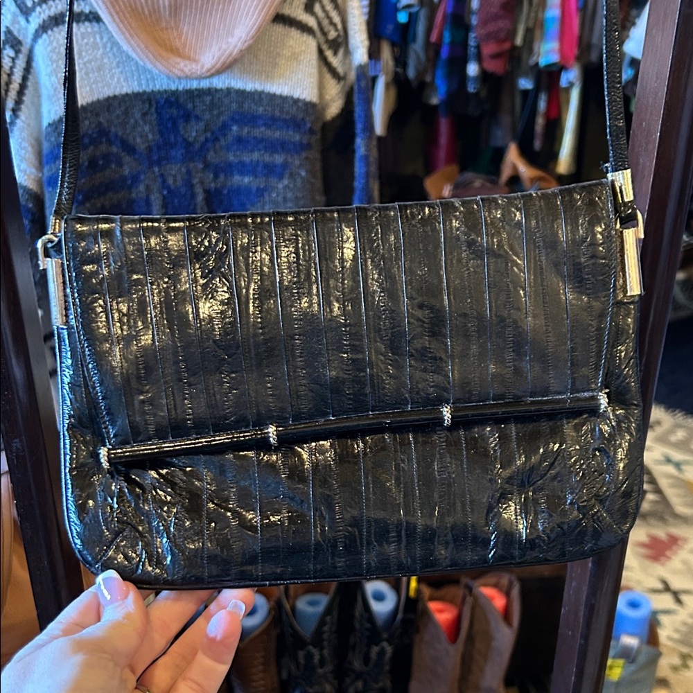 Vintage Eel Skin Black Shoulder Bag